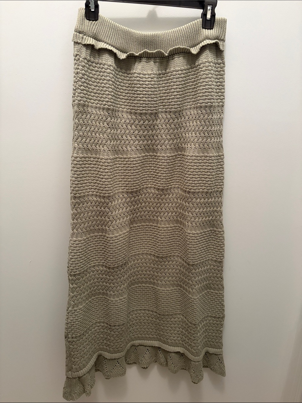 NWT Djerf Avenue Knit Ruffle-Hem Sorella Maxi Skirt in Green